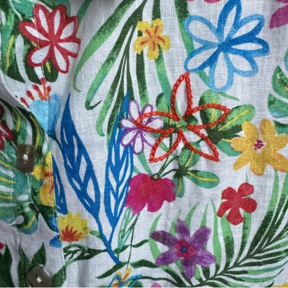 NWT John Mark Plus Size Tunic Linen Floral Point Collar Button Front Blouse Top - Picture 6 of 11